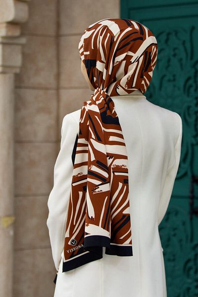 Vissona Πολυτελές Medina Silk Line με μοτίβο μαύρισμα χρώματος 75x195 Ανθεκτικό σάλι Moss Crepe Τύπος ραφής Ιταλική ραφή
