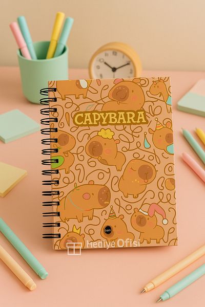 hediyeofisi Capybara Designed Spiral Notebook, Sketchbook, Doodle Book 2 Sheets with Sticker Gift