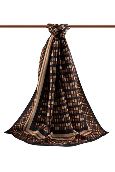 Vissona Luxury Medina Silk - Τετράγωνο σχέδιο, Tan Χρώμα, 75x195 Ανθεκτικό στις ρυτίδες Moss Crepe Τύπος ραφής - Ιταλική ραφή