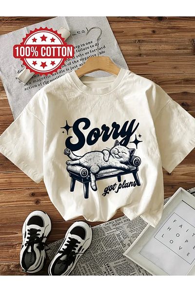 Touz Moda Λυπάμαι που έχω σχέδια με γάτα με στάμπα Unisex Oversize T-shirt