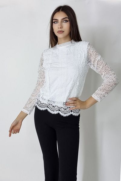 FashionForYou Cămașă albă Federica, broderie și dantelă, mărimea S/M