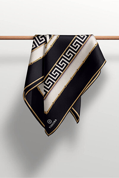 Vissona Μαύρο και κρεμ χρώμα Twill μεταξωτό κασκόλ