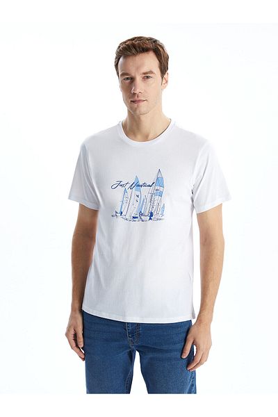 LC Waikiki Tricou pentru bărbați din bumbac pieptănat cu mânecă scurtă cu decolteu