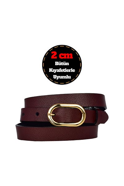 GoDeri 100% piele naturală, curea subțire de 2 cm roșu claret pentru femei cu cataramă de culoare aurie; Rochie, Curea Pantaloni_2CMOVAL