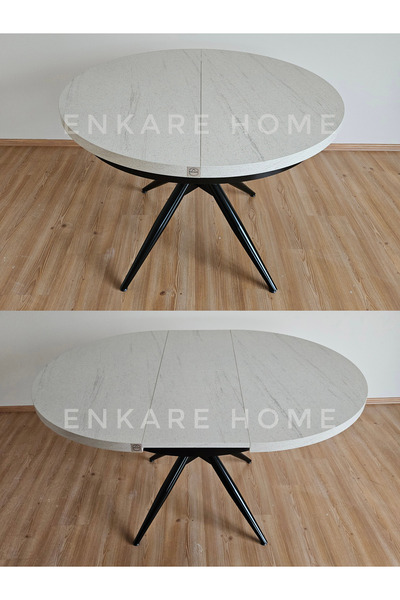 Enkare Oliva Yuvarlak Açılabilir Masa 100x100 - 100x140 | Mutfak Ve Salon Masası MDF