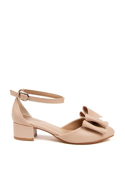 MFT AYAKKABI Women's 3 cm Heeled Bow Karnıyarık Short Thick Heeled Shoes