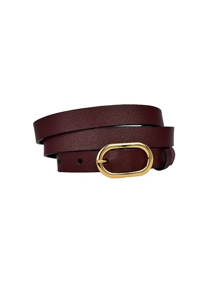 GoDeri 100% piele naturală, curea subțire de 2 cm roșu claret pentru femei cu cataramă de culoare aurie; Rochie, Curea Pantaloni_2CMOVAL