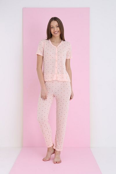 ELİTOL Jacquard Viscose V-Neck Buttoned Pajama Set