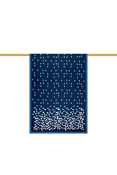 Bursa İpek Navy Blue Snowdrop Pattern Twill Silk Shawl