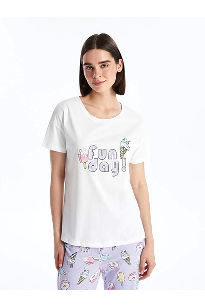 LC Waikiki Set pijamale pentru femei LCW Young Lila Crewneck imprimat cu mâneci scurte