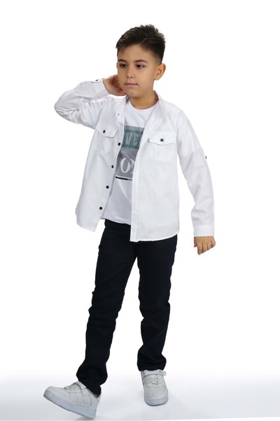 s.t. sebat tekstil Komplet majica, t-shirt i pantalona za dečake BELE