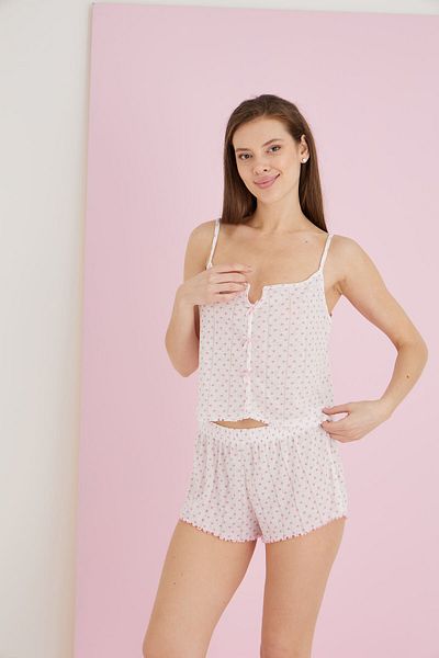 ELİTOL Jacquard Viscose Thin Strap Ribbon Shorts Set
