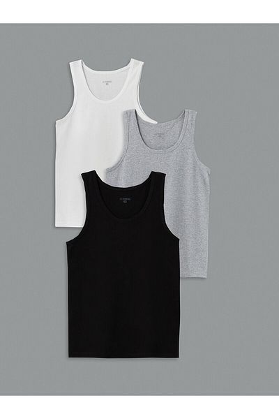 LC Waikiki U-Neck Combed Cotton Men's Undershirt 3-Piece
