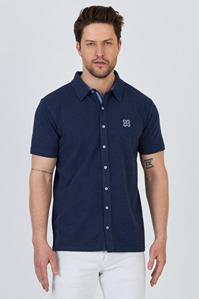 MİO Lacivert Regular Fit Kısa Kollu Gömlek