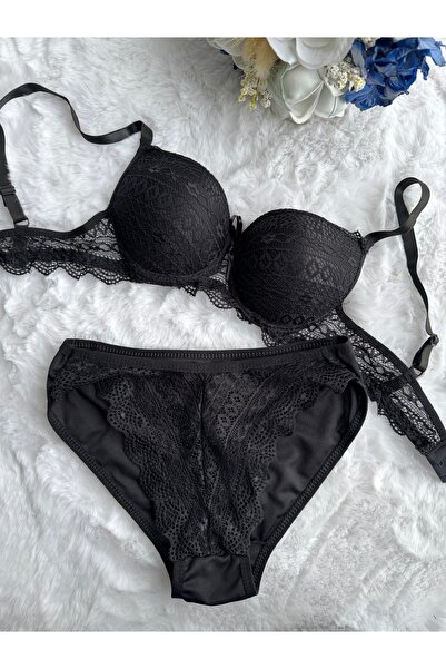 Nuzabi Γυναικείο Σετ Μαύρο Σουτιέν με Ενίσχυση Gilda