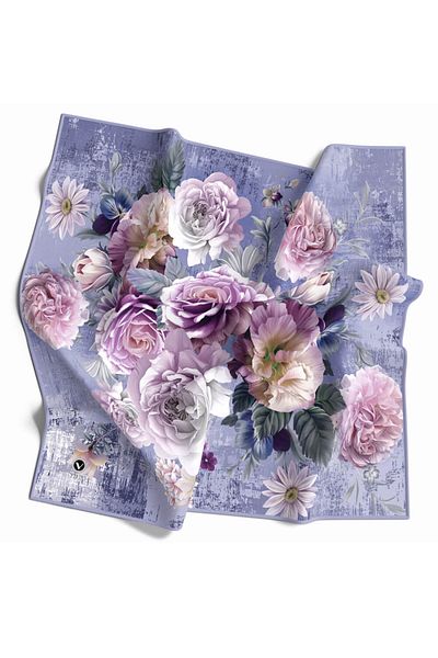 VİOLLA Φουλάρι Baby Blue Rayon 90x90 - Μεγάλο σχέδιο λουλουδιών, χωρίς μετάξι