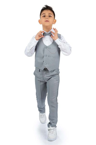ŞEYMA BUTİK Boy's Tuxedo Suit - Vest, Pants, Shirt, Bow Tie and Chain SYM0272