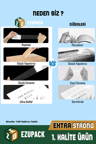 ASTOR AMBALAJ 2 Adet 45x100mt Koli Bandı Taşınma Taşınma Kolisi Poşeti Kapama Bandı Ambalaj Streç Bant