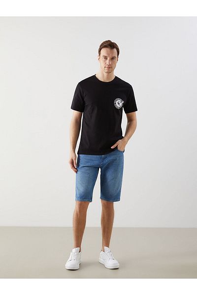 LC Waikiki Ανδρικό μπλουζάκι από βαμβάκι με στάμπα με λαιμόκοψη