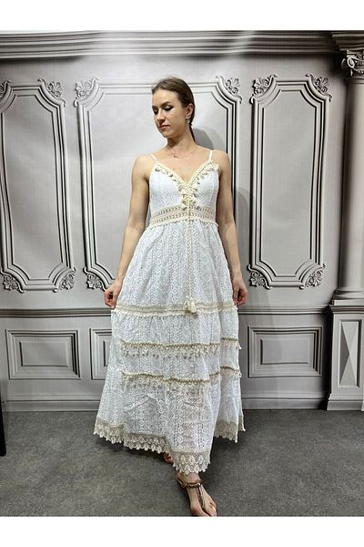 AGORATEKSTİL Women's New Season Italian Laced Strap Dress