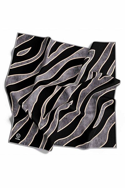 VİOLLA Gray Floral Print Crystal Zebra Scarf - 90X90, Silk Free, Hand Stitched