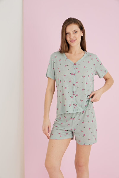 ELİTOL Σετ σορτς με κουμπιά Jacquard Viscose V-Neck