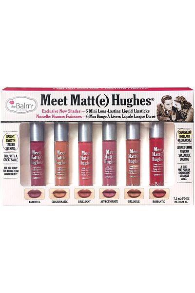 the balm مجموعة ذا بالم ميت مات هيوز، 6 قطع صغيرة، أحمر شفاه سائل طويل الأمد
