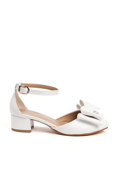 MFT AYAKKABI Women's 3 cm Heeled Bow Karnıyarık Short Thick Heeled Shoes