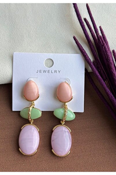 ŞİMŞEK BİJUTERİ Women's Gold Detailed Colorful Earrings