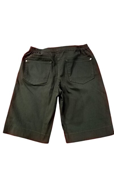ZY BUTİK Khaki Elastic Waist Slim Gabardine City Size Denim Shorts