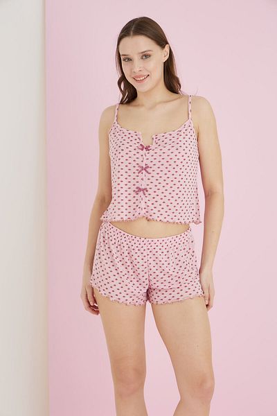 ELİTOL Jacquard Viscose Thin Strap Ribbon Shorts Set