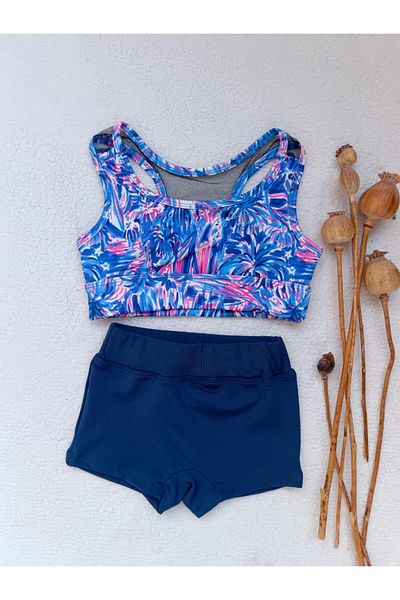 BİRANNEBİRAYBARS GIRL'S NAVY BLUE SWIMWEAR SET WITH SHORTS