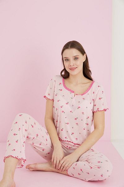 ELİTOL Jacquard Viscose Lace Pajama Set