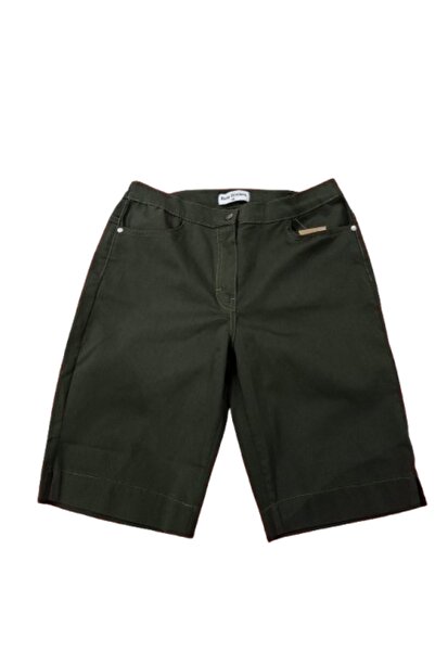 ZY BUTİK Khaki Elastic Waist Slim Gabardine City Size Denim Shorts