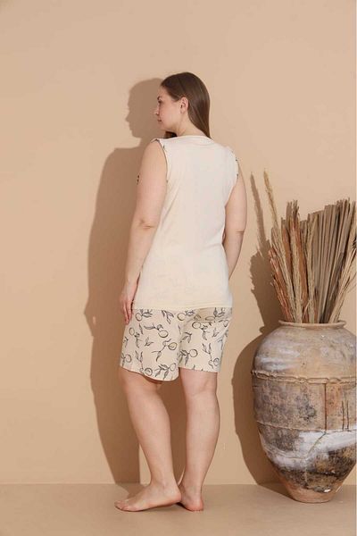 wear treasure Women's Milan Fabric Large Size Curve Printed Patterned Bamboo Shorts Pajama Set