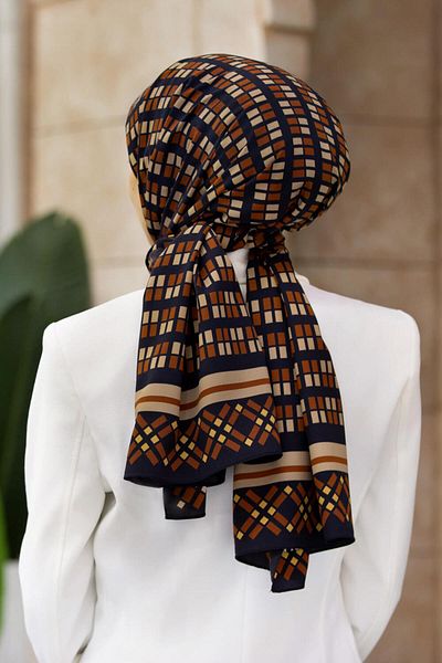 Vissona Luxury Medina Silk - Τετράγωνο σχέδιο, Tan Χρώμα, 75x195 Ανθεκτικό στις ρυτίδες Moss Crepe Τύπος ραφής - Ιταλική ραφή