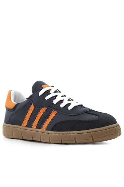 hapshoe Genuine Leather Navy Blue Orange Lace up Zippered Children's Sneakers Shoes