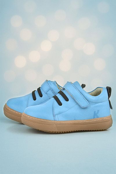 hapshoe Pantofi pentru copii din piele naturală anatomică, albastru moale, elastic, cu velcro