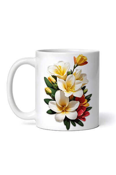 OEM Cană albă personalizată, flori de frezie, INOVATIX®. 330ml