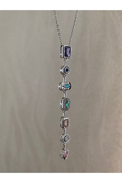 Petek Collection Colorful Stone Y Necklace Low-Cut Necklace (Steel)