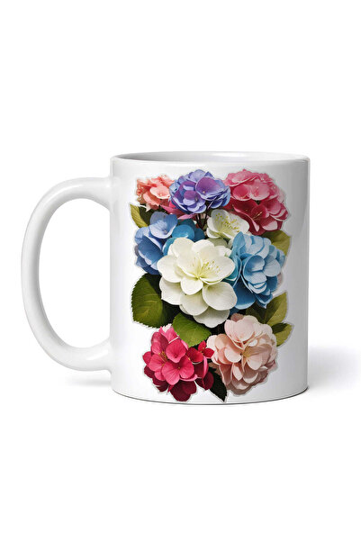 OEM Personalized white mug, Hydrangea flowers, INOVATIX®. 330ml