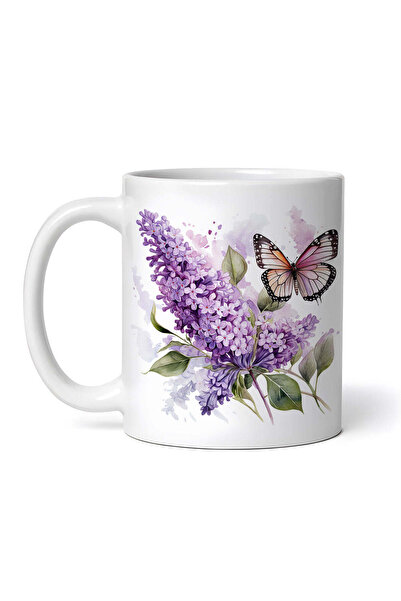 OEM Cană albă personalizată, fluture pe liliac înflorit, INOVATIX®. 330ml