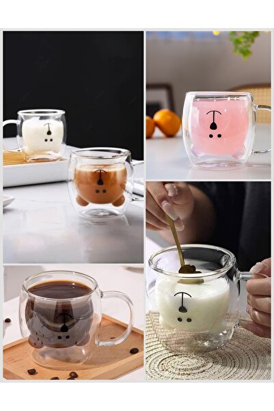 MİS KİTCHEN Ayı Figürlü Çift Camlı Kahve Bardağı 4 ADET BARDAK SETİ Pinterest...