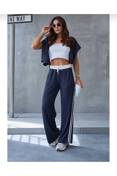 OYS Modal Fabric Palazzo Wide Leg Track Pants with Stripes on the Sides