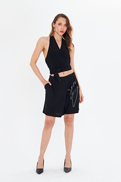 LAMANTE ZİNCİR DETAYLI SİYAH ŞORT