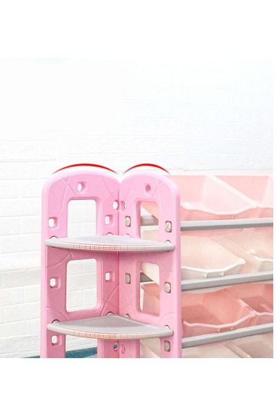 FULLJOY Toy Organizer 8 Storage Bins with 3-Tier Corner Shelf, Pink