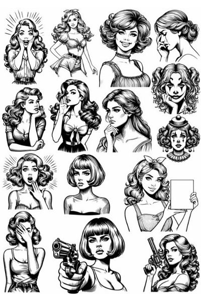 Reysa Tasarım Black and White Girl Sticker Set
