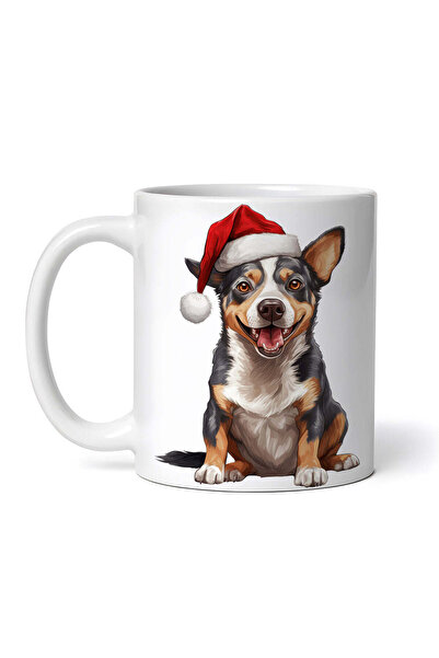 OEM Cană albă personalizată, Fox Terrier cu pălărie de Crăciun, INOVATIX®. 330ml