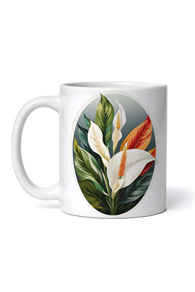 OEM Cană albă personalizată, flori de crin al păcii, INOVATIX®. 330ml