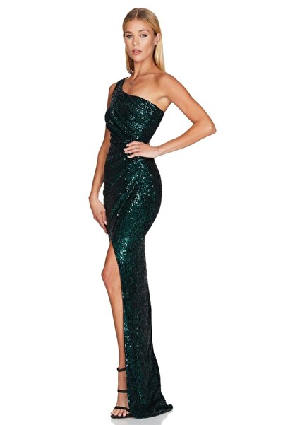 hilaltrendd Hilaltrend Tek Omuz Pulpayet Işlemeli Abiye Elbise